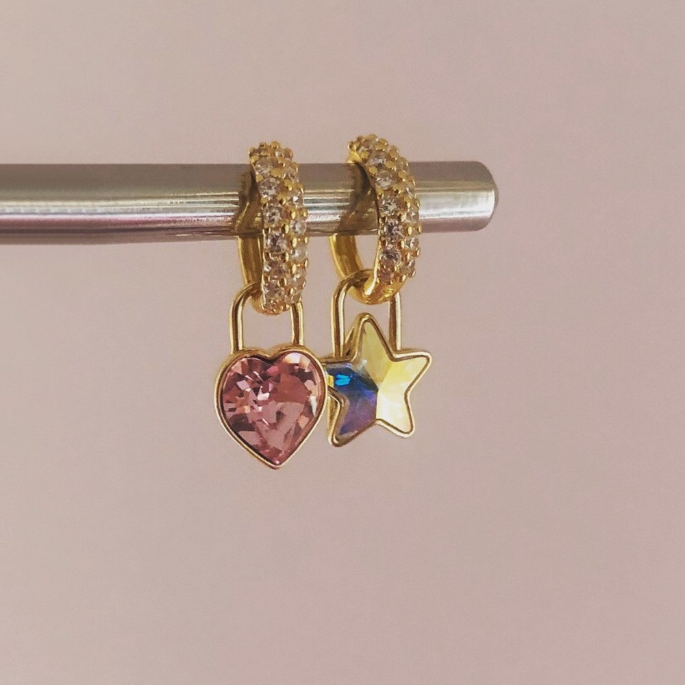 Swarovski Heart and Star Charm Earring 14K gold